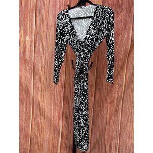 Diane Von Furstenberg x Target Wrap Dress Womens M Black Geometric Long Sleeve